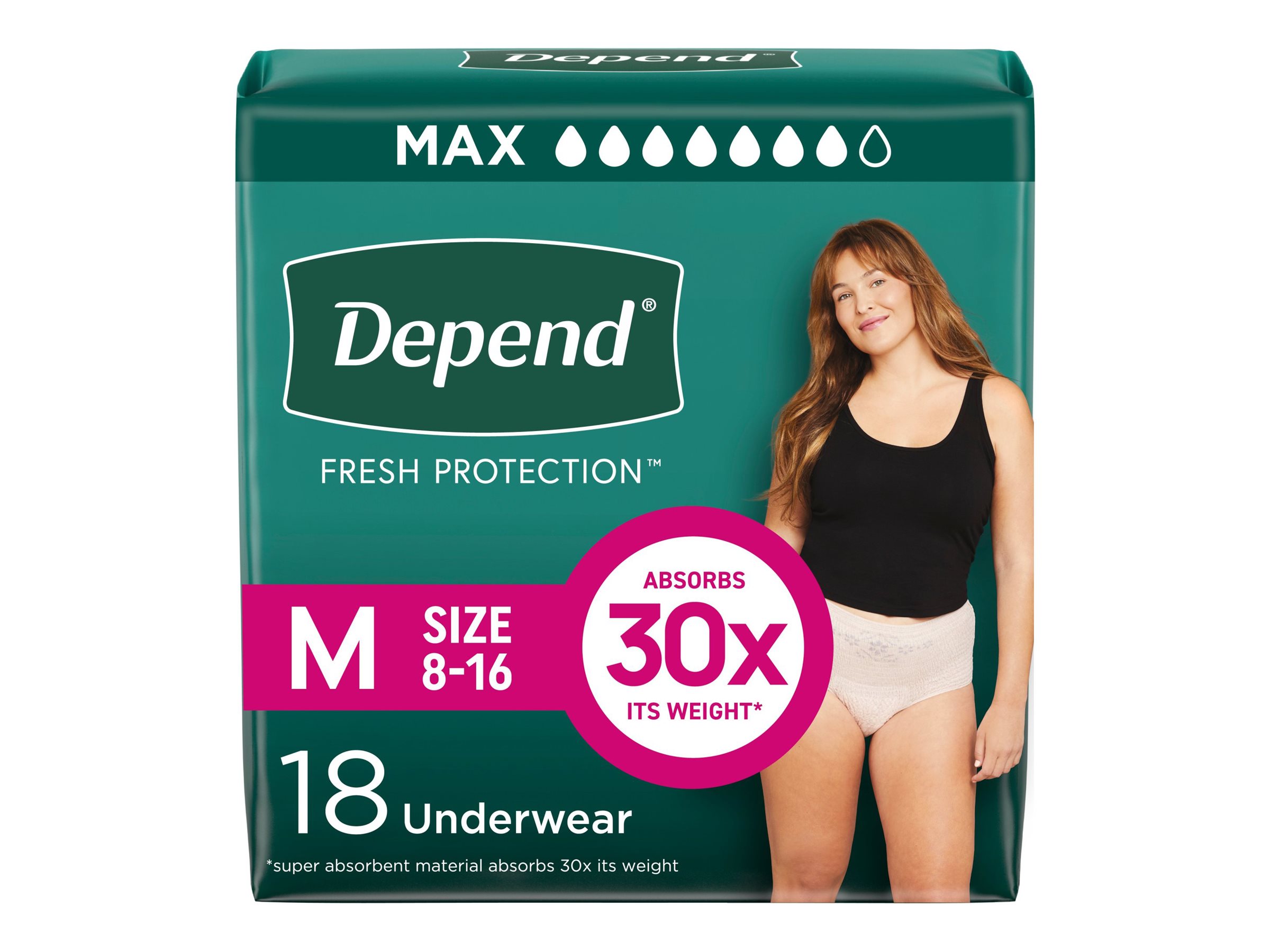 Depend Fresh Protection Incontinence Underwear for Women - Maximum Absorbency - Medium - 18s