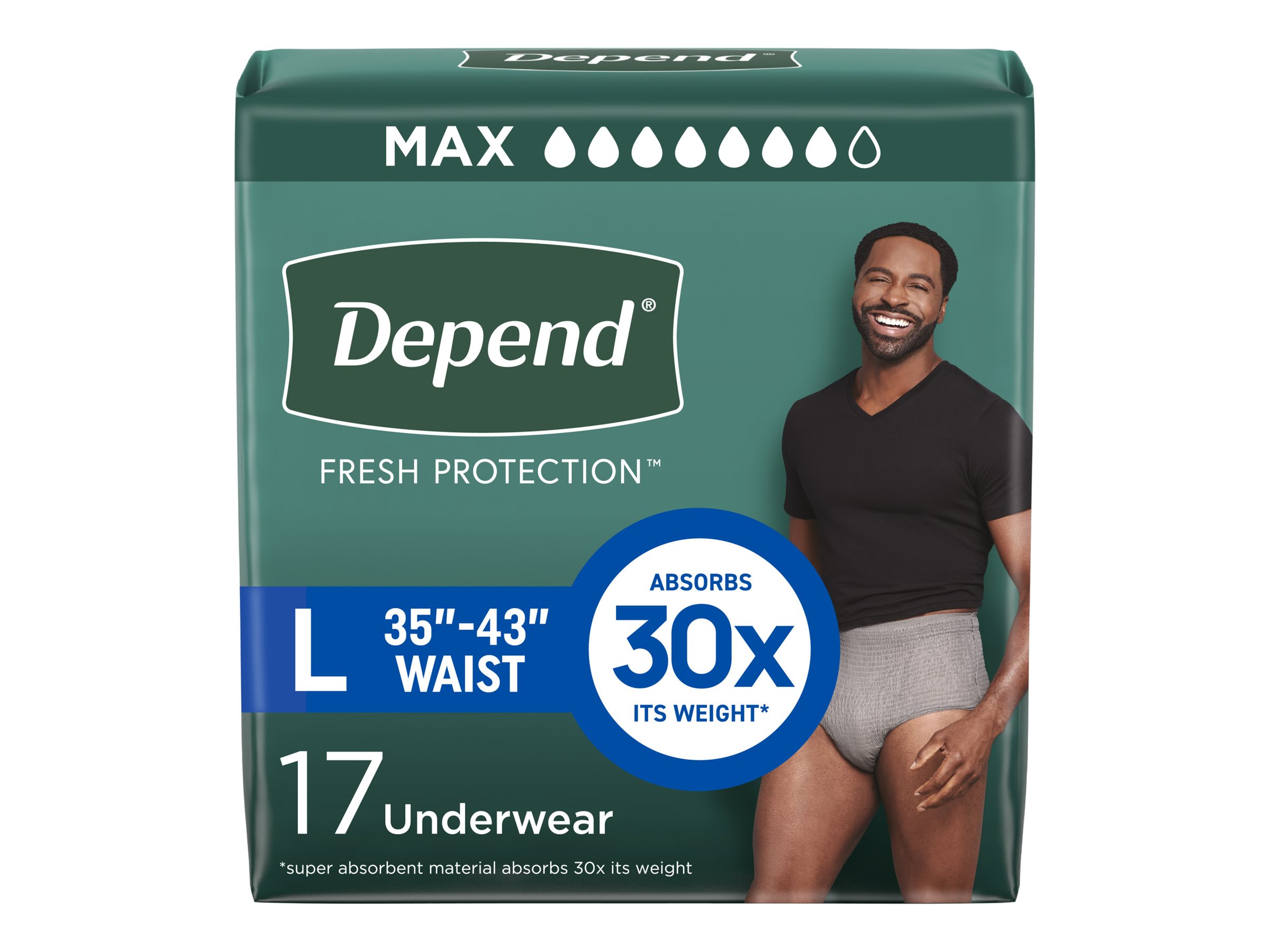 Depend Fresh Protection Adult Incontinence Underwear for Men - Grey - Maximum - Large - 17 Count