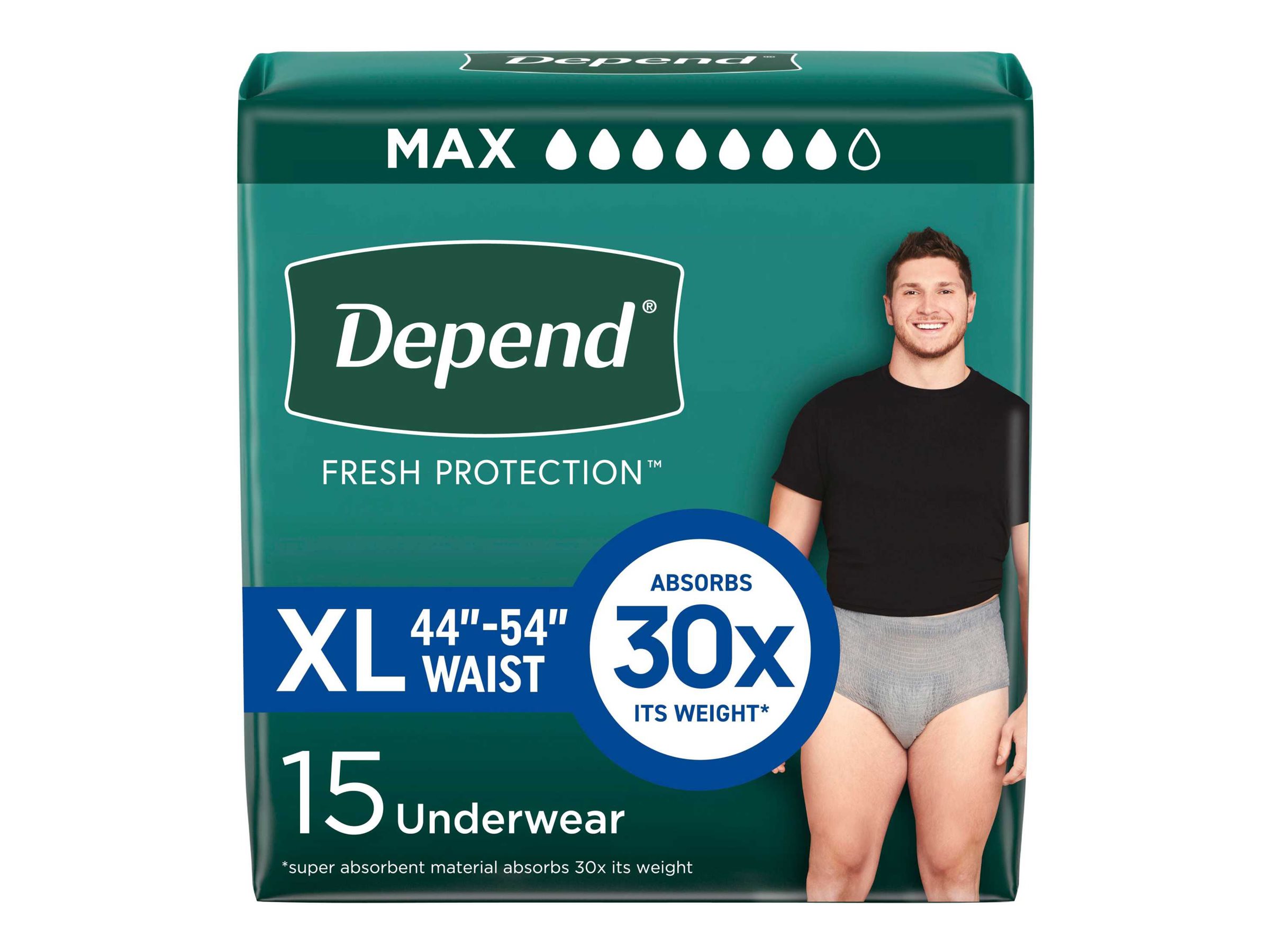 Depend Fresh Protection Adult Incontinence Underwear for Men - Grey - Maximum - Extra-Large - 15 Count