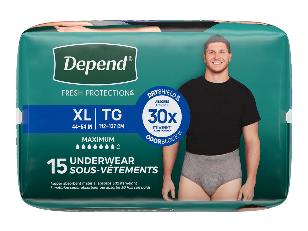 Depend Fresh Protection Adult Incontinence Underwear for Men - Grey - Maximum - Extra-Large - 15 Count 5 Depend Fresh Protection Adult Incontinence Underwear for Men - Grey - Maximum - Extra-Large - 15 Count