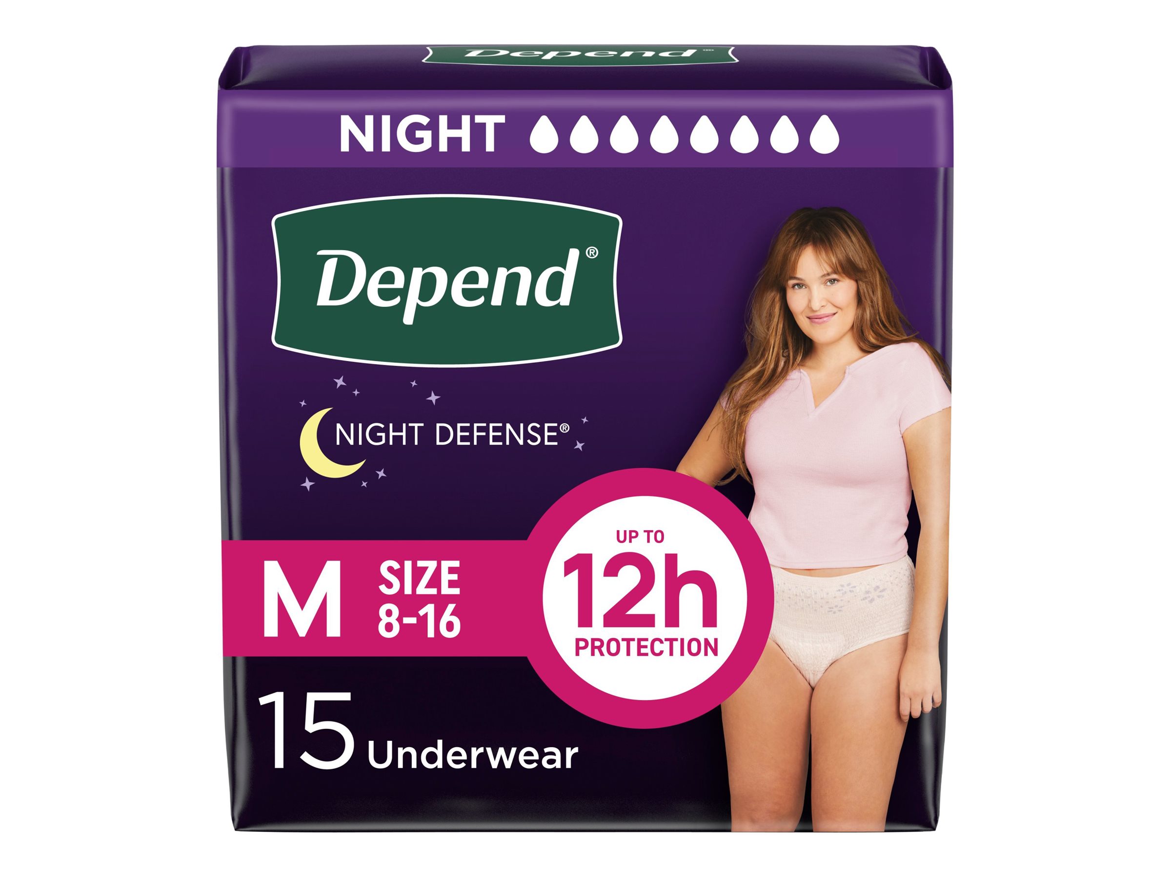Depend Night Defense Adult Overnight Incontinence Underwear for Women - Blush - Medium - 15 Count