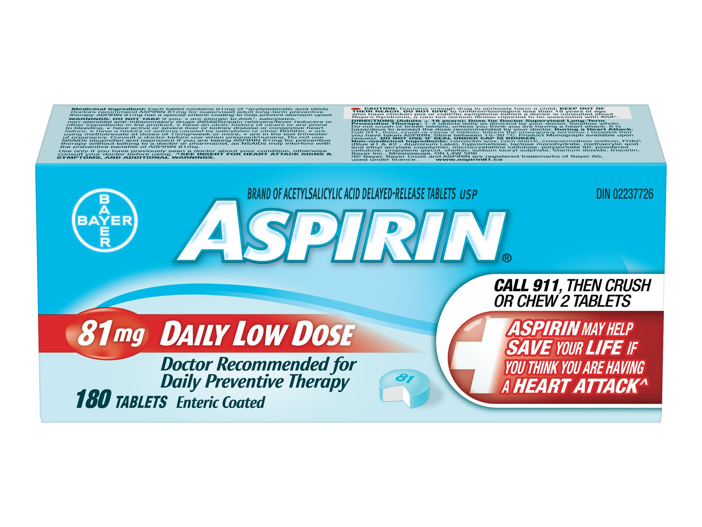 Bayer Aspirin Daily Low Dose - Enteric Coated - 81mg/180s