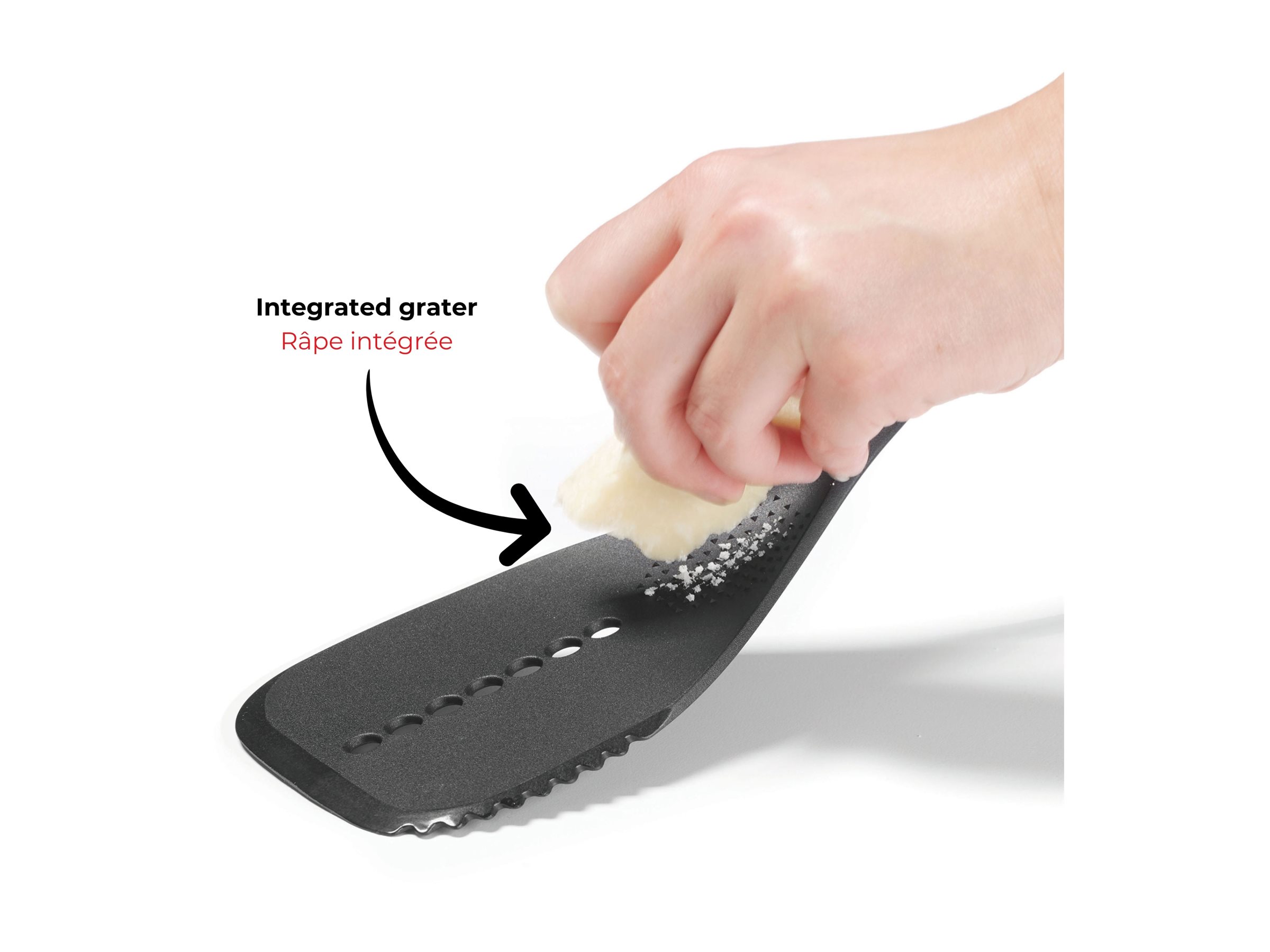 Starfrit Nylon Slotted Turner - Integrated Grater - Red/Black 4 Starfrit Nylon Slotted Turner - Integrated Grater - Red/Black