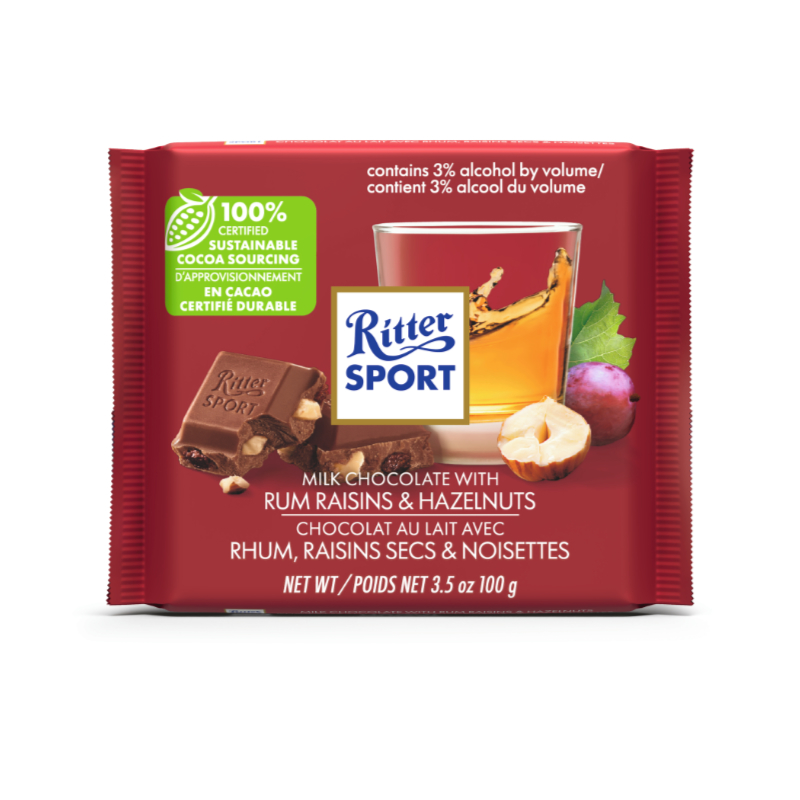 Ritter Sport - Milk Chocolate with Rum Raisins &amp; Hazelnuts - 100g
