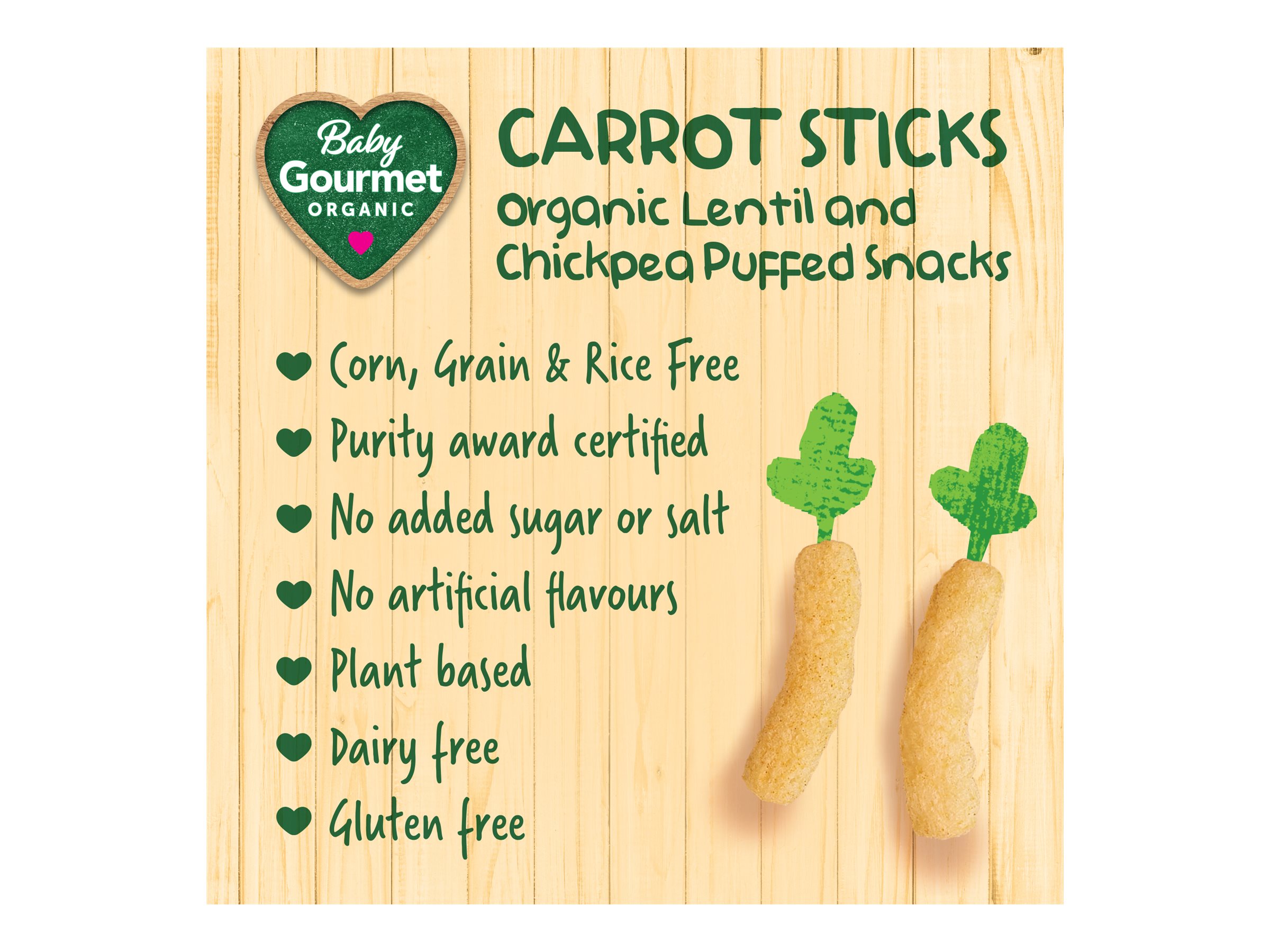 Baby Gourmet Finger Foods Lentil and Chickpea Puffs - Carrot Sticks - 40g 4 Baby Gourmet Finger Foods Lentil and Chickpea Puffs - Carrot Sticks - 40g