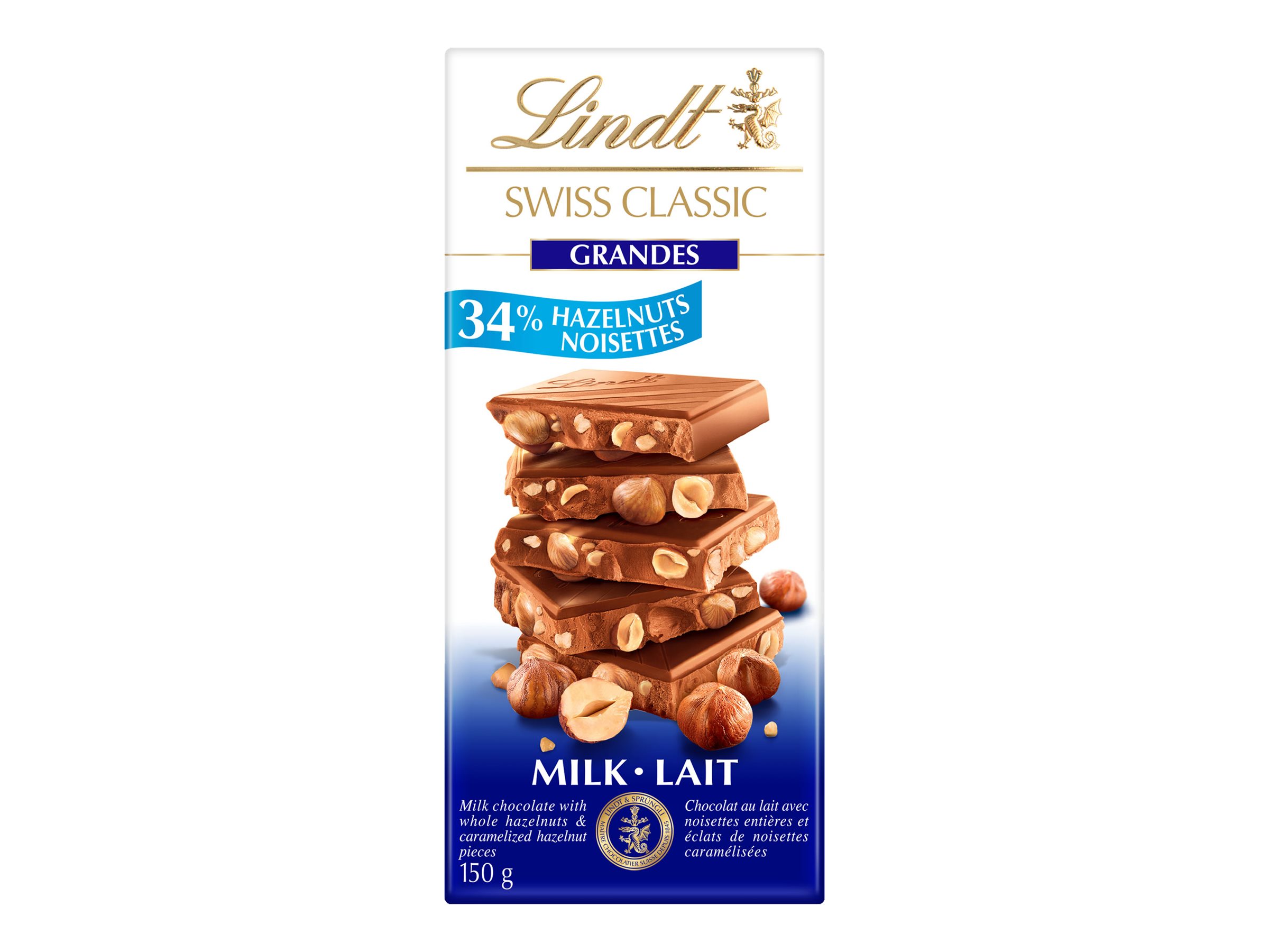 Lindt Swiss Classic Grandes Milk Chocolate Bar - 34% Hazelnuts - 150g 1 Lindt Swiss Classic Grandes Milk Chocolate Bar - 34% Hazelnuts - 150g