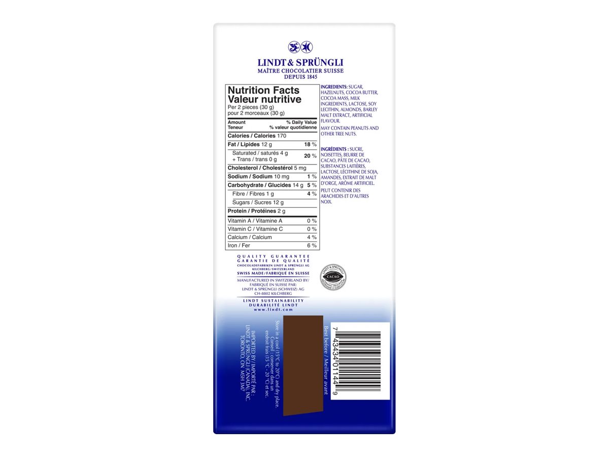 Lindt Swiss Classic Grandes Milk Chocolate Bar - 34% Hazelnuts - 150g 2 Lindt Swiss Classic Grandes Milk Chocolate Bar - 34% Hazelnuts - 150g