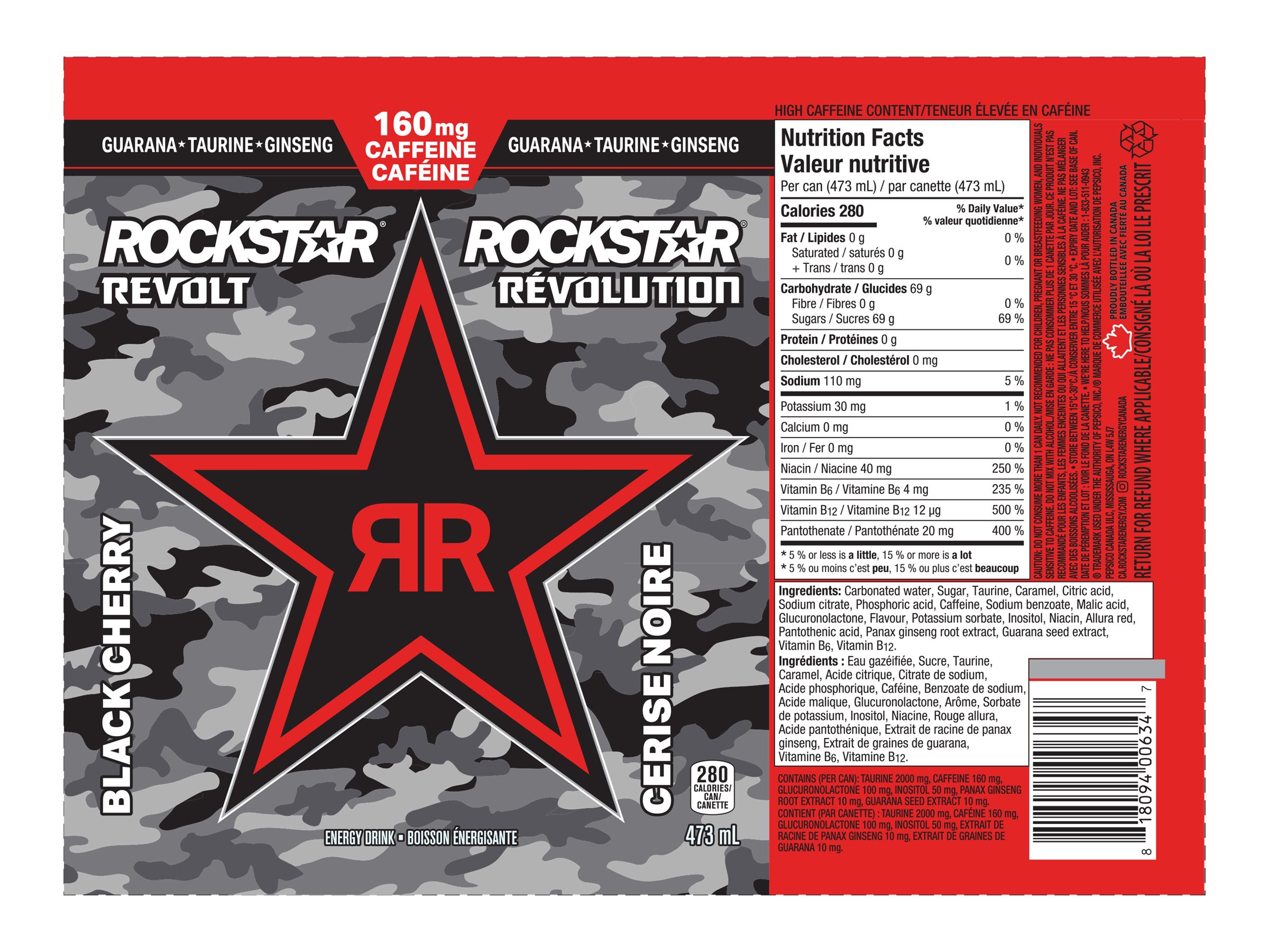 Rockstar Revolt Energy Drink - Black Cherry - 473ml 5 Rockstar Revolt Energy Drink - Black Cherry - 473ml