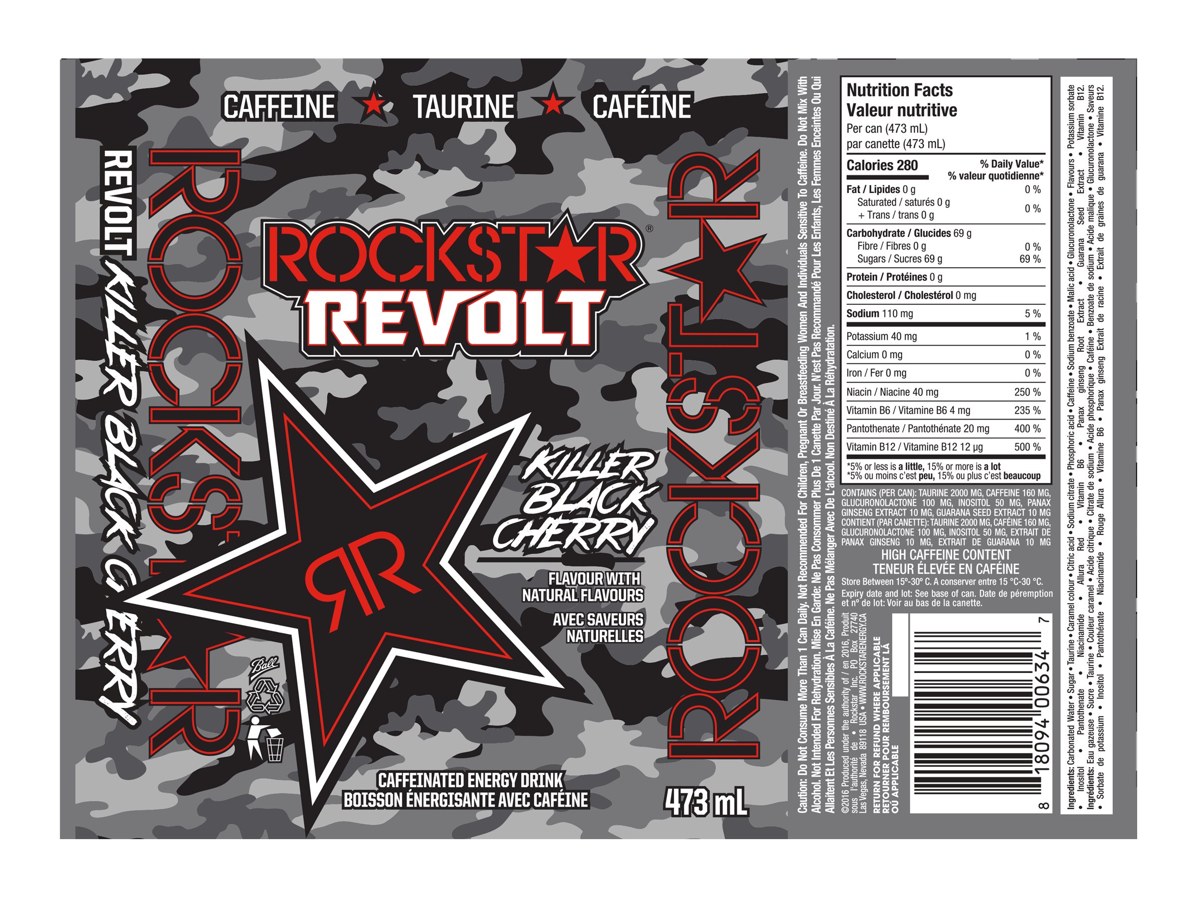 Rockstar Revolt Energy Drink - Black Cherry - 473ml 6 Rockstar Revolt Energy Drink - Black Cherry - 473ml